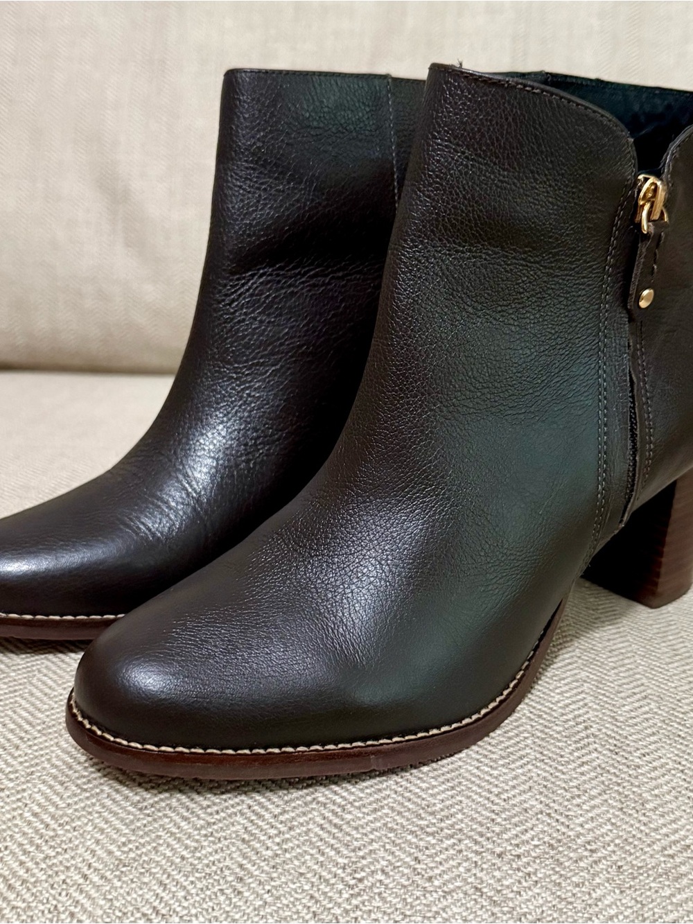 Women's Dark Brown Leather Ankle Boots with Block Heel